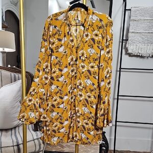 Xhilaration Mustard Floral Kimono